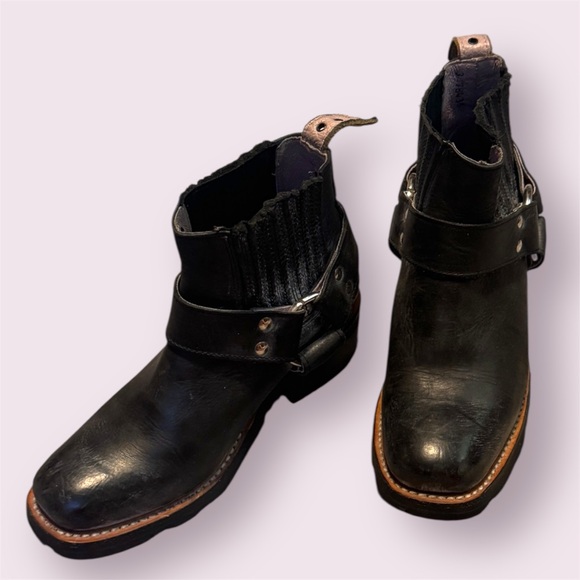 Freebird | Whiskey Black Leather Harness Ankle Boots Moto Size 6 - Picture 2 of 12